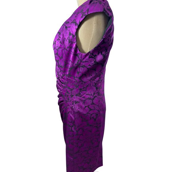 "ADRIANNA PAPELL" Floral Jacq Sheath Dress SZ 6 Metallic HOCO Fairy Ruched - Picture 2 of 11